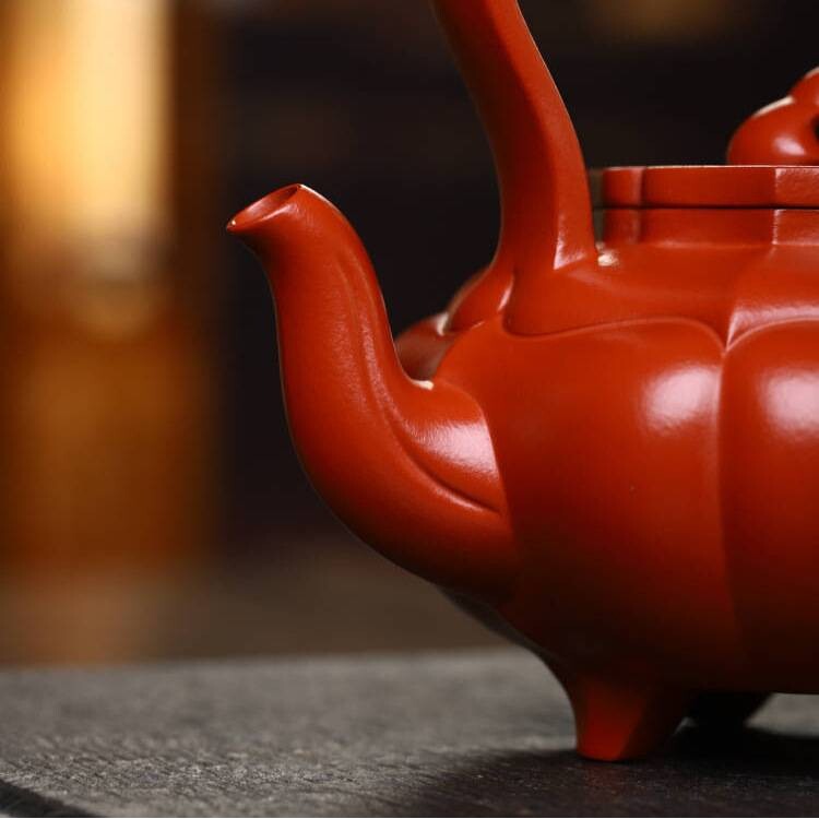 菱花提梁壶原矿朱泥宜兴紫砂壶茶具茶道名家传手工文玩泡茶器陶器