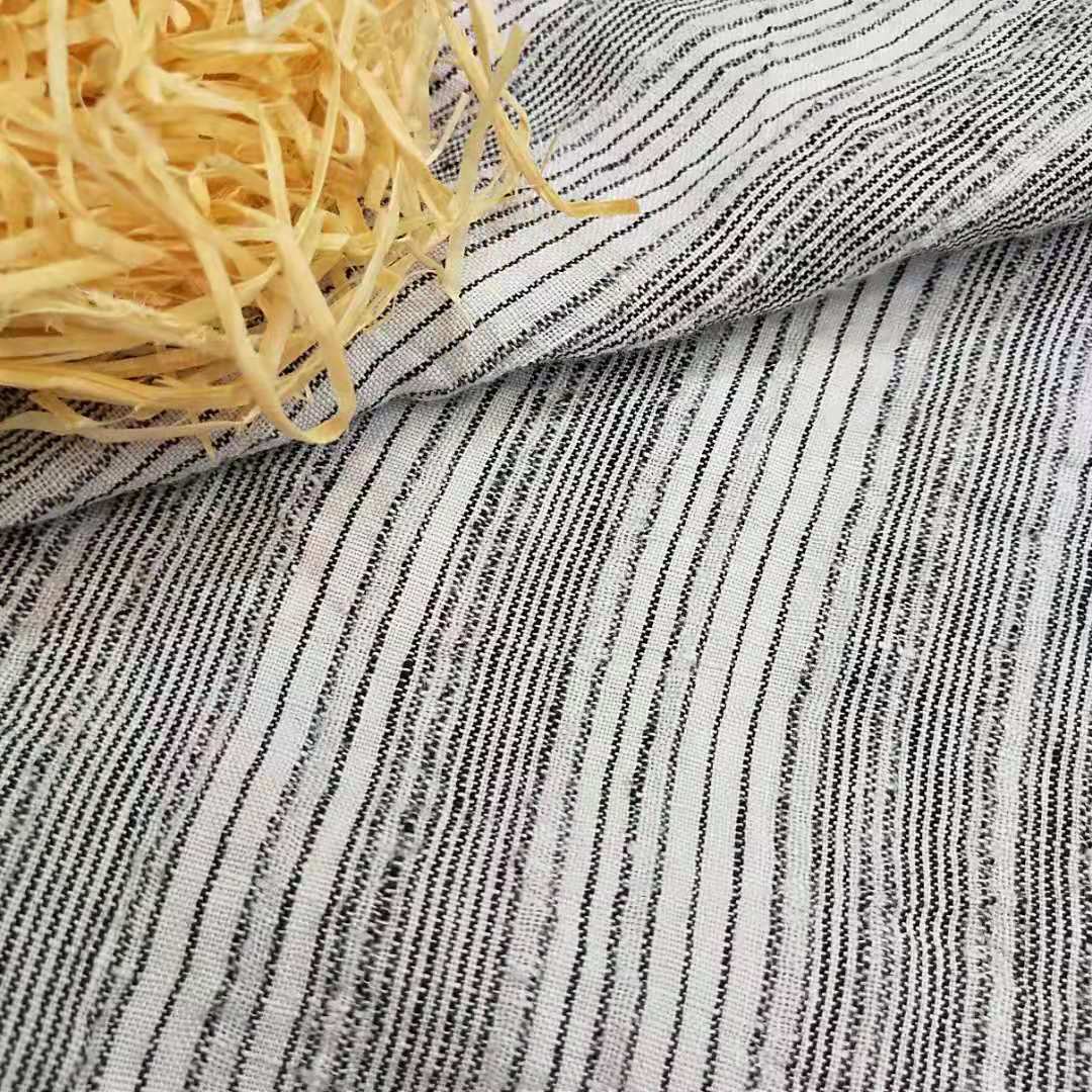 新艺棉麻 纯亚麻色织条子布料水洗布料麻布皱布肌理麻面料