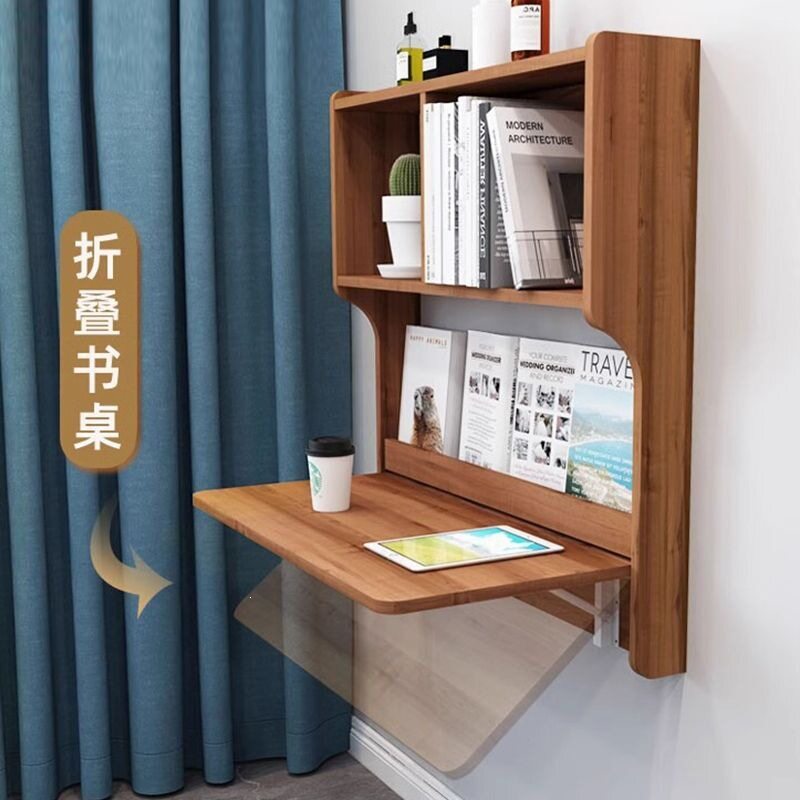 墙上折叠书桌木家用电脑桌悬空壁挂式床头学习桌床尾书桌书柜一体