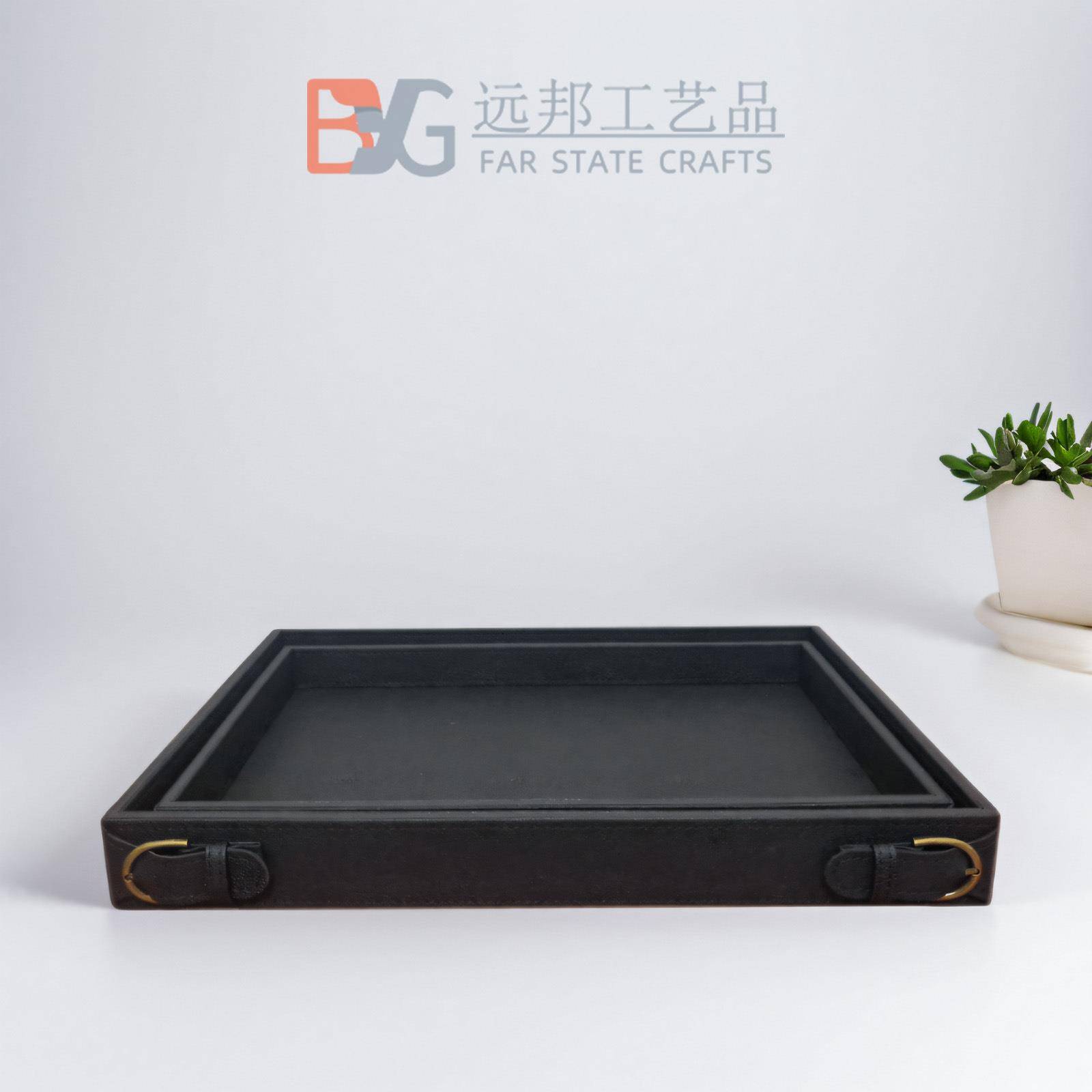 新中式皮质装饰盘奢托长方形茶YUT盘样板间客桌面家用厅收纳轻盘