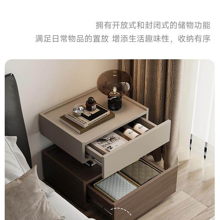 意极简柜床头柜带灯一体985悬浮式式床边轻奢用感主卧室储物柜日