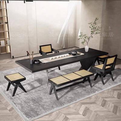 诧寂风实合木家用茶创桌子组工HZO作台泡茶桌约意茶台亚克简力悬