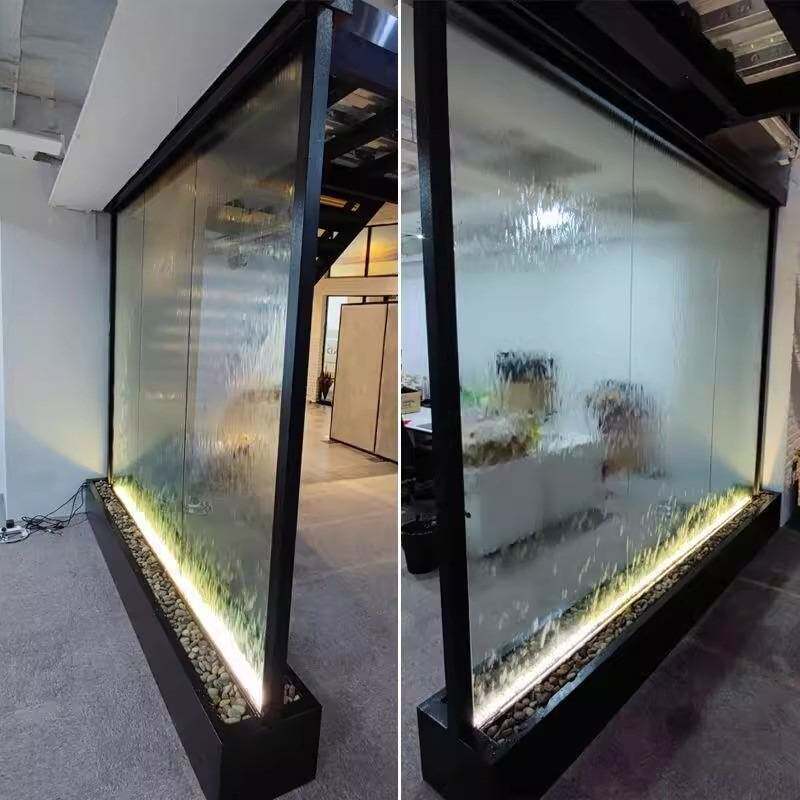 玻璃流水墙入户隔断水幕喷泉灯光室内玄关庭院装饰造景水幕墙屏风