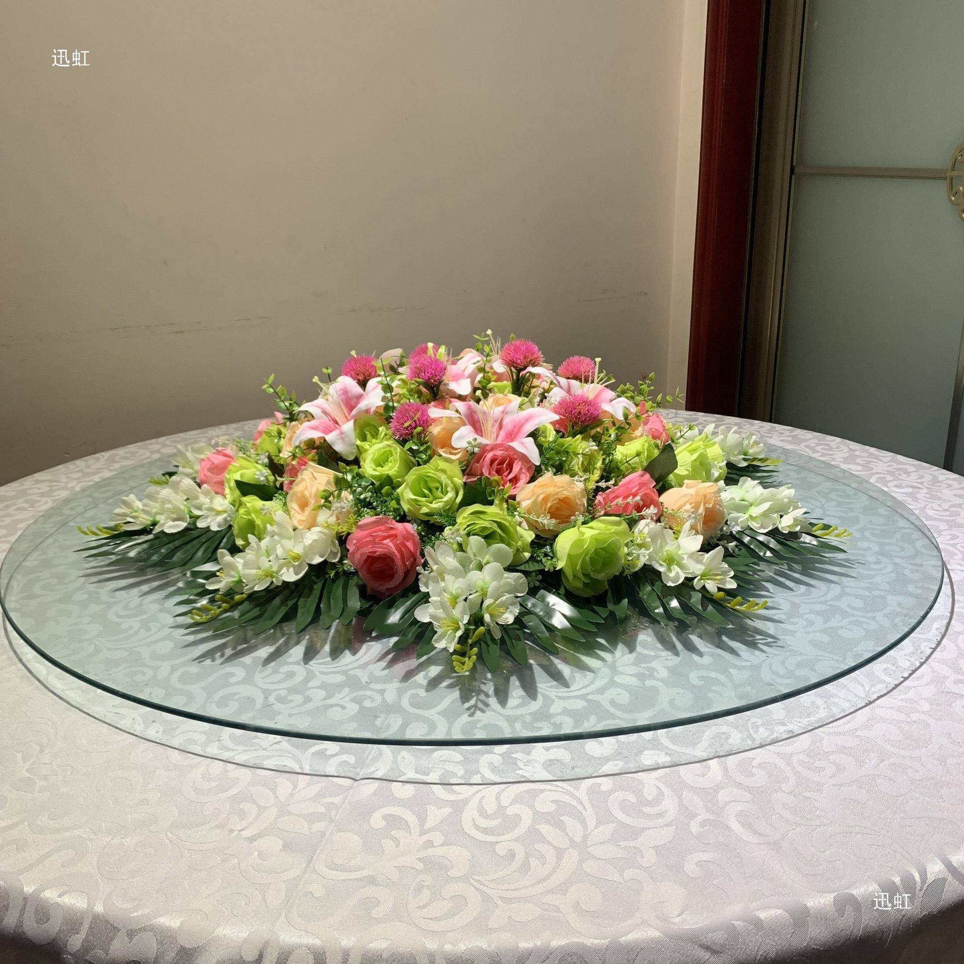 餐桌花酒摆花店圆摆桌面摆花饭桌店桌F97H6HSH子花大桌摆花圆转盘