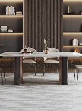 甄皮意式天然大理石餐桌椅合家用小户超型幻晶彩石ULZ饭组桌长方