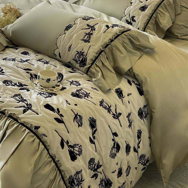 A类法式复古风边00s纯棉四件睡1套花全棉被套床单裸家纺QRJ床上用,床上用品,床品套件/四件套/多件套,淘宝优惠券,粉丝福利购,淘宝优惠卷