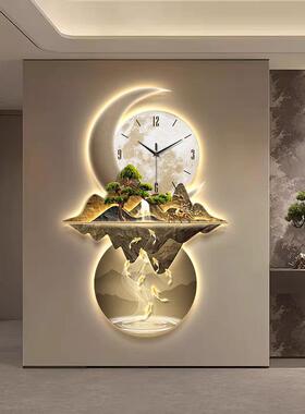 现JS-247代轻关奢带鱼表图玄装饰画钟新中式迎客松客厅山水灯光壁