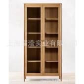 RH美式 实木玻璃柜客厅简约复古展柜示柜书柜酒书橱餐边柜法式 门衣双柜