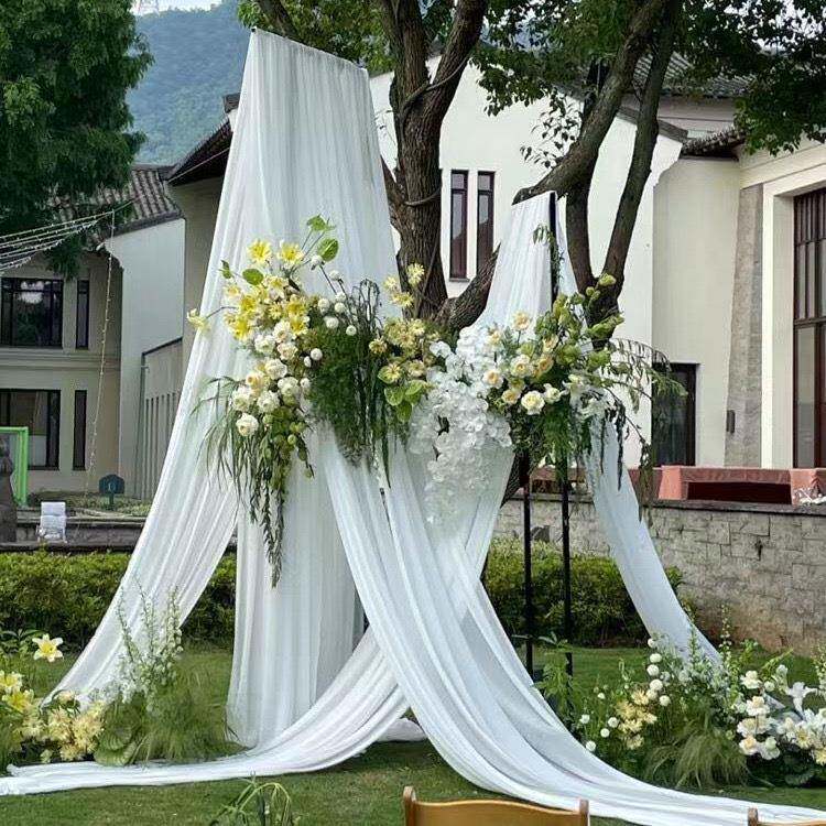 白色片纱幔婚礼布置求婚背纱景吊户外1186744拍照摄影出装顶饰椅
