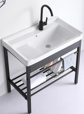 陶瓷台面17581水盆一体洗衣不锈钢支架洗衣池带超搓板阳台深洗衣