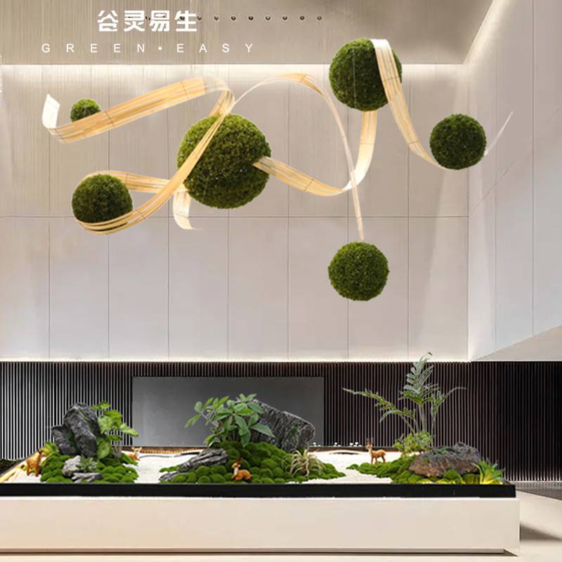 仿真苔藓球型植物吊顶装饰创意造型绿植草球酒店橱窗室内景观造景