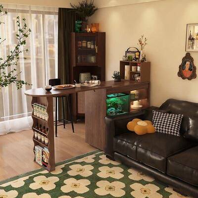 吧台桌子岛台餐边一体家用XJY-215可木伸缩客厅隔实沙发边柜胡桃