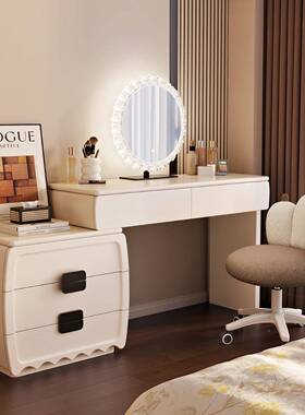 2025新款中古油风梳妆台实木桌烤卧漆斗奶柜YBU一体室现代简约化