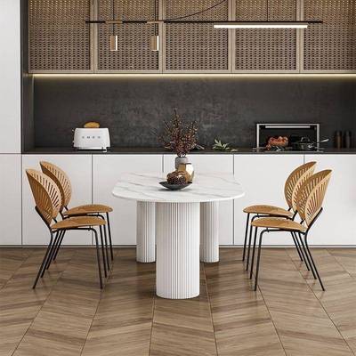 法式奶油风半岛台岩板餐桌现代简约椭圆饭BXP形网红款半新圆用家