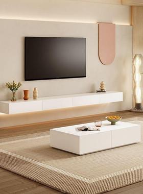 现挂代简悬空电视柜悬式悬浮电视柜墙小户型客厅奶约油风组FRQ合