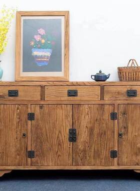 新边中式老榆抽木柜家用靠墙收纳餐屉柜DVE电视展示柜实木玄关储