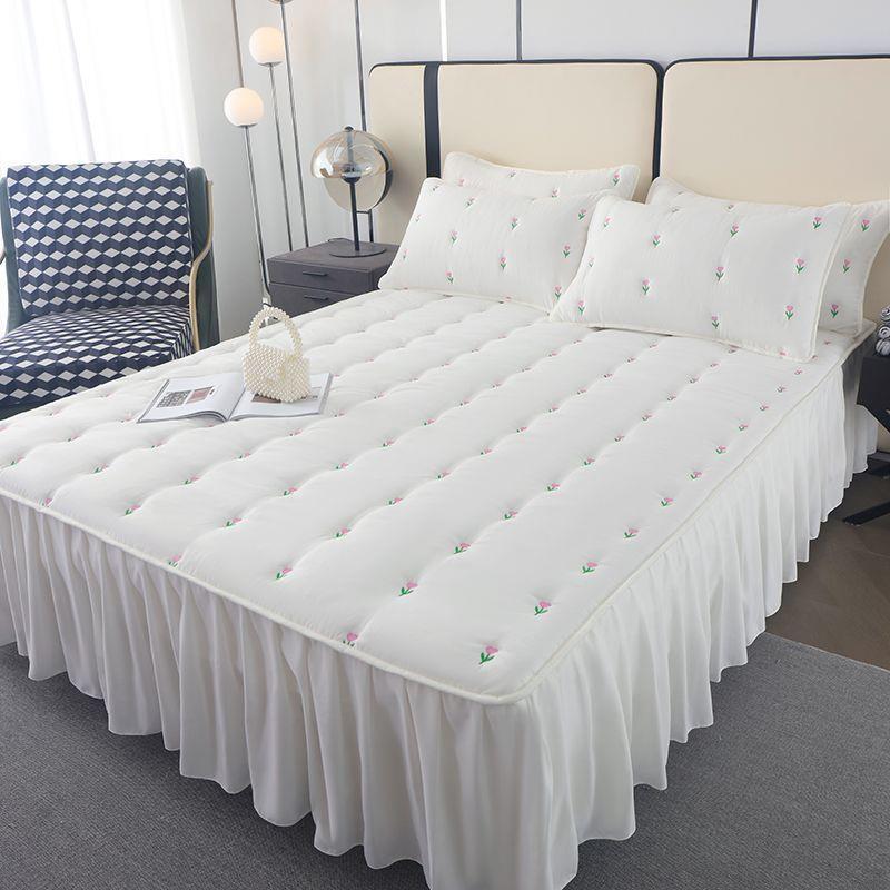 夹棉床件床笠二合一加棉纯色床罩单R8nCrJT6席思高档床梦套床围单