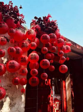 FXF214结布婚装饰农院子纱幔条幅拉花套装喜庆庭院大村挂饰门婚房