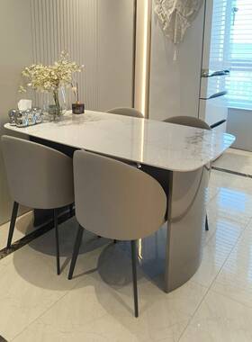 加厚全托岩板餐桌椅组合桌家轻奢不锈用OUF钢简约现代底小户长方