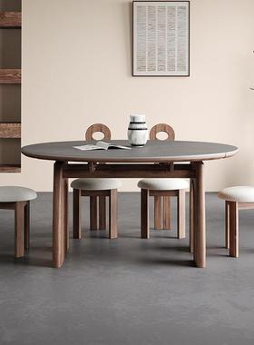 21中古餐风折叠实木圆桌椅岩9板2VEY025新款美式法式伸缩方可变桌