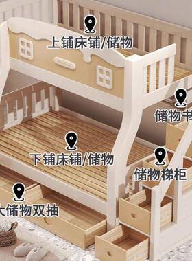 Fs小全实木上下l床双层床低床子母床大rety-435人多功能户型高儿