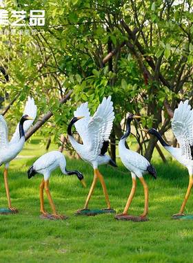 仿BL0001真仙鹤件丹顶鹤雕塑观花园庭院假山水林池玻璃钢动物园景