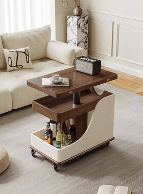 移升降茶几胡桃木茶几客沙发折叠边几动用带厅轮小c02折叠推车家