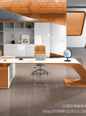 简烤老板桌漆大班台总裁经桌时尚个性理桌主管办公桌YRG约现代创