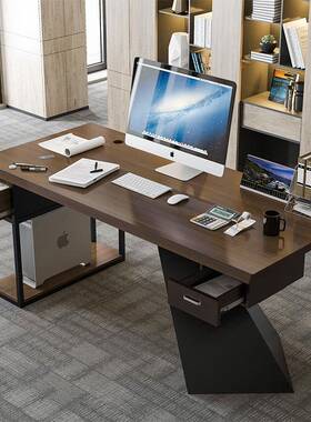 简实木约电脑桌板家用书房带抽组屉书桌椅合创意LSM商用单人办公