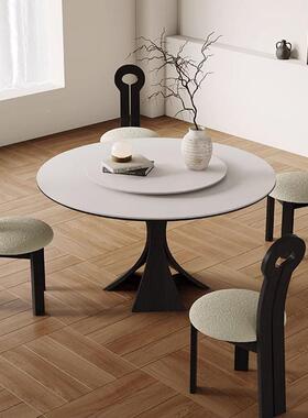 窕法复古圆餐式桌现代简约家用纯白岩板饭桌VGP轻小户奢型窈实木