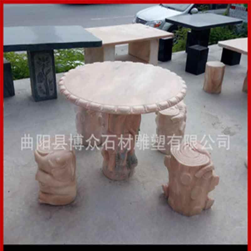 石户外庭院圆石桌雕青石晚红石桌椅现货花石桌石凳园大理石霞仿古