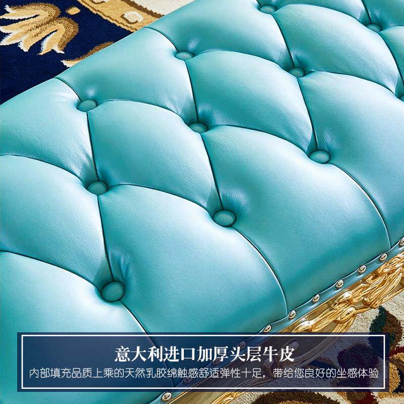 欧式实木床尾凳美式别墅卧室全橡木雕花长凳休闲田园风床边凳