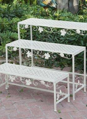 美式铁艺三层花架园花阳台庭院露台户外置物架架花地盆墙角FKH落