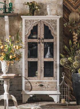 复古做旧玻茶璃橱JCJ柜婚装饰餐边木质柜子置物柜家庆用客柜厅水
