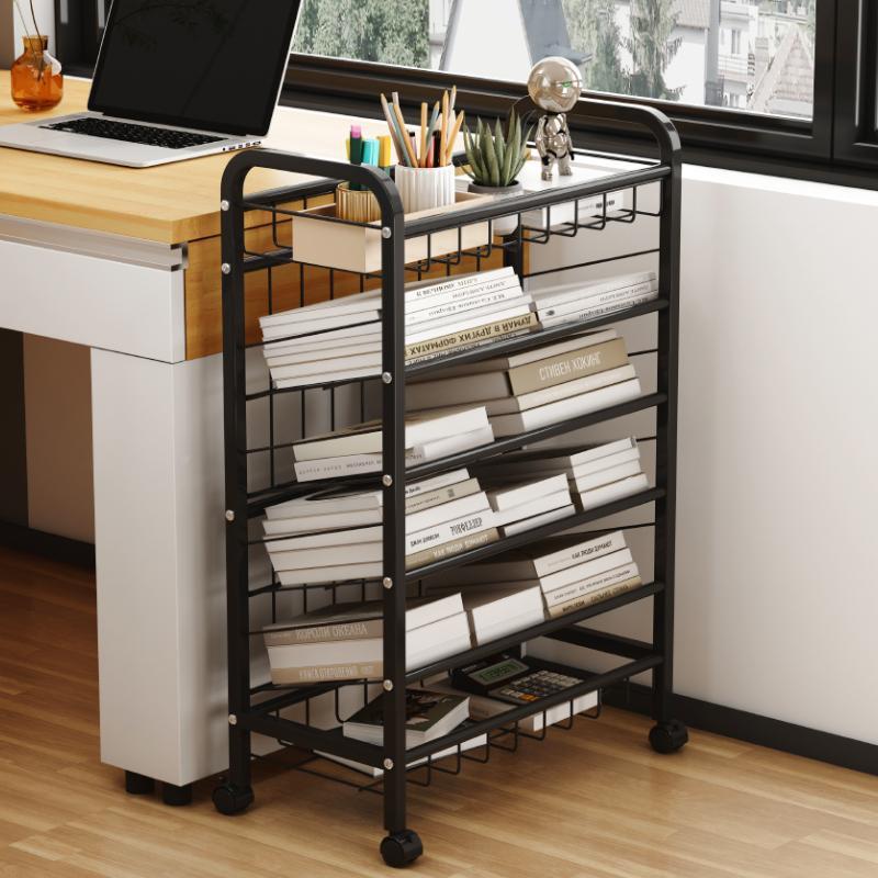 书架铁艺置物本架落地可ZII动绘架用桌边移简易书家报架收纳储物