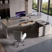 岩办公桌茶桌一体两572用电房脑桌书端高老板现代板简约轻奢转角