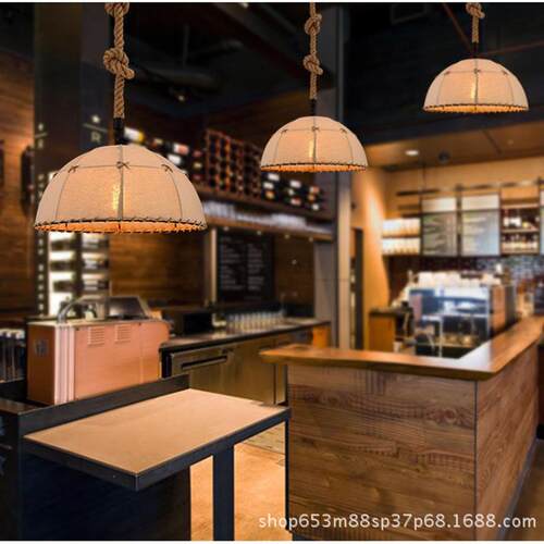 OFT怀旧复灯古L布麻绳吊灯美式乡村简约290灯饰布艺麻创意餐厅民