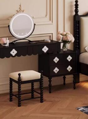 法壳式复古黑梳妆台斗柜一体卧DFC室小色桌户型简约现代伸缩贝化