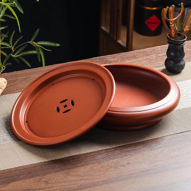 V4寸5O潮州朱泥手拉盘10英茶传统圆形家用F77J7T8J紫茶船储水干砂