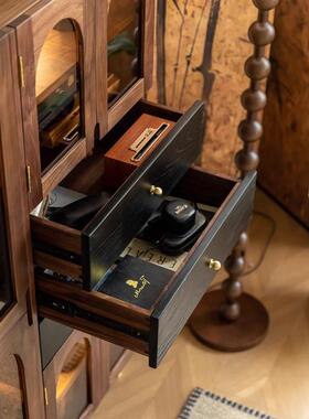 黑胡木色法柜式桃复古TYL展示书柜客厅发边餐沙边柜储物收纳柜酒