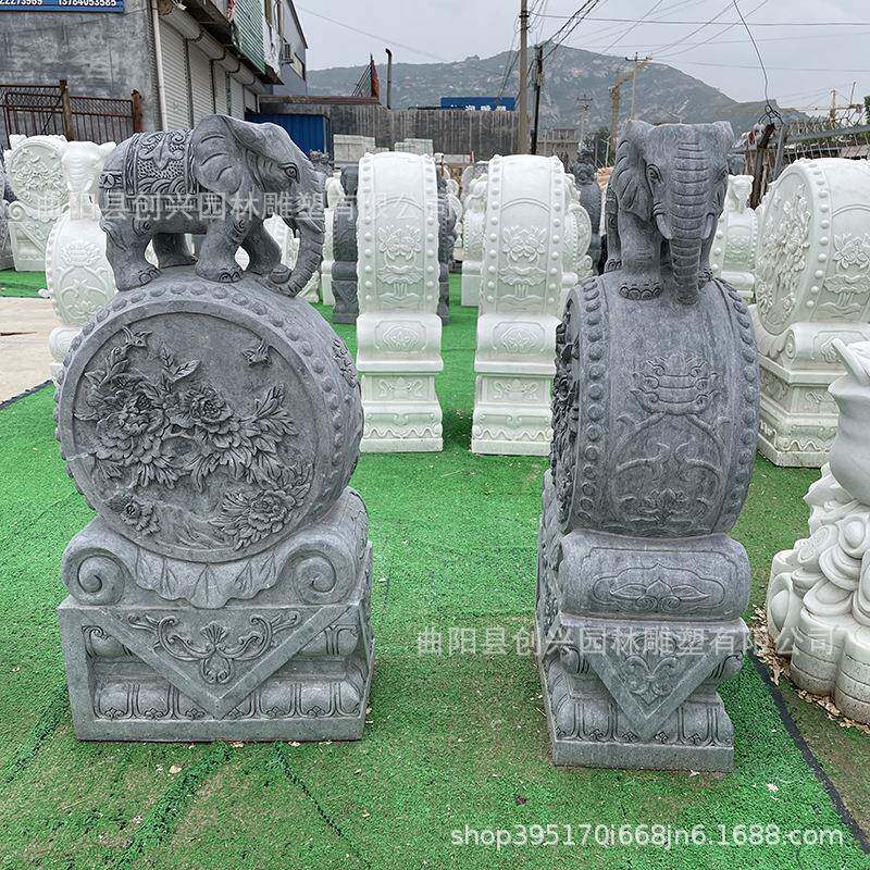 厂家雕石汉白抱玉门墩137鼓石小象门口摆件当中式庭院别墅门狮子