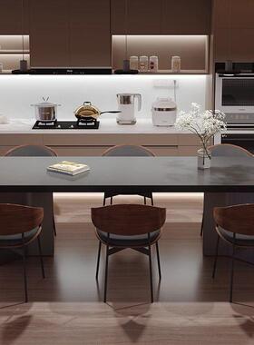 高端意式不锈钢下挂岩板餐桌椅家小用组长形户方型简约现合YMN代