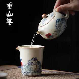 小神龙米黄汝窑壶CYJ315茶泡茶家用2042新款 陶大容量青花瓷西施壶