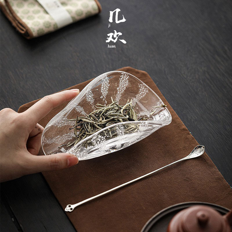 几欢日式玻璃茶则纯手工大茶荷加厚高透茶具配件气泡茶匙手作茶道