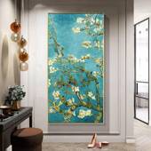 玄关装 饰画挂入门正户对墙落画梵高油画竖版 走廊过道HOU壁画复古