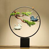 装 新中式 禅意摆件迎客松陶瓷马玄关倒流香微景观客厅创意软装 饰品