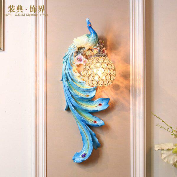 创意孔雀客厅壁灯玄关沙发背景墙过道楼梯门口羽毛装饰卧室床头灯