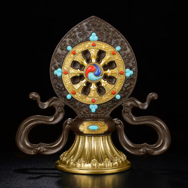 法轮慧宝黄铜古色转法金轮王七政宝A款金刚杵供佛前摆件民族供具