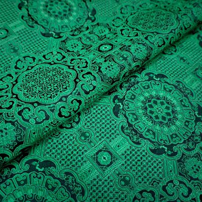 特 黑底夹绿色宝相花纹团花纹中式织锦缎布料 云锦丝绸缎子面料