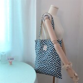 复古温柔碎花棉布袋单肩布包女奶油色系甜美文艺清新学生书袋